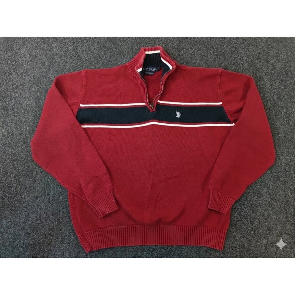 U.S. Polo Assn. Quarter Zip Pullover Sweater Red Navy Striped Men's XL
